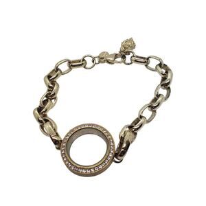 Origami Owl Gold Tone Living Locket Bracelet Owl Charm Crystal Accent